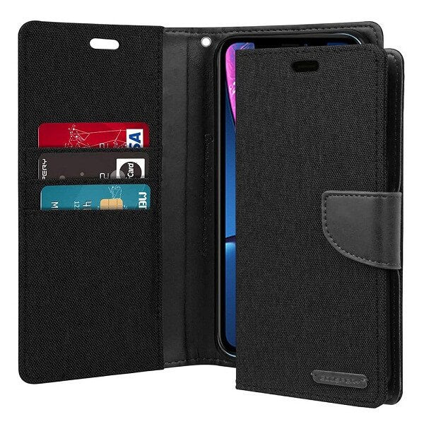 Goospery Canvas Black Apple iPhone XR Wallet Case Cover Goospery Canvas Black Apple iPhone XR Wallet Case Cover